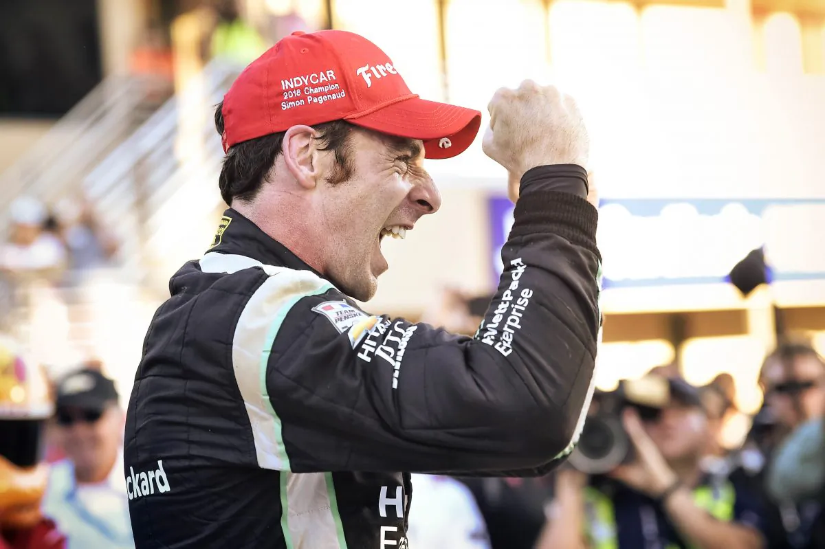 Simon Pagenaud celebrates in Victory Lane following his win in the GoPro Grand Prix of Sonoma to become the 2016 Verizon IndyCar Series Champion, Sonoma raceway, Sonoma, Calif., Sept. 18, 2016. -(Chris Owens/IndyCar.com)