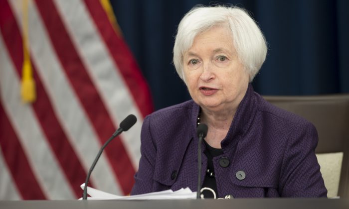 Federal Reserve chair Janet Yellen speaks during a press conference in Washington, on Sept. 21, 2016. The Fed kept its benchmark interest rate unchanged for the sixth straight meeting. (Saul Loeb/AFP/Getty Images)