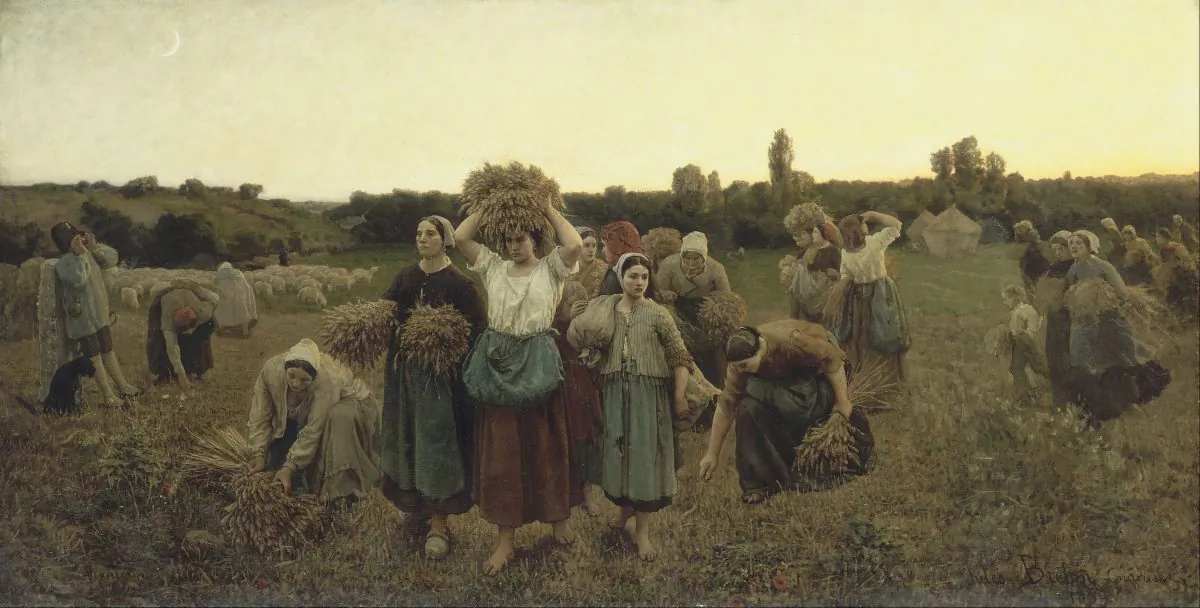"Calling in the Gleaners," 1859, by Jules Breton (French, 1827–1906). Oil on canvas, 35 3/8 inches by 69 1/3 inches. (Musée d'Orsay Paris)