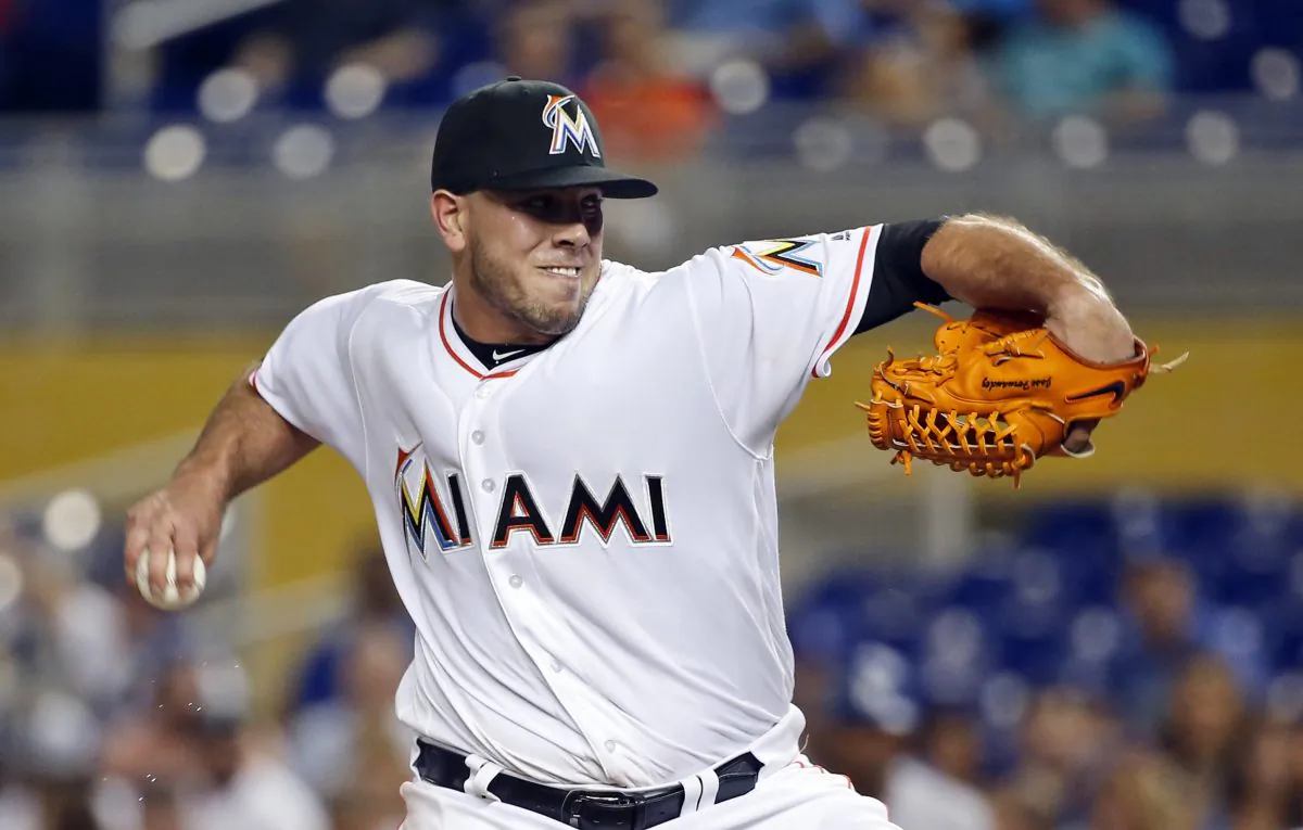 Miami Marlins' Jose Fernandez pitches during the first inning of a baseball game against the Los Angeles Dodgers, in Miami, on Sept. 9, 2016. New text messages  (AP Photo/Wilfredo Lee)