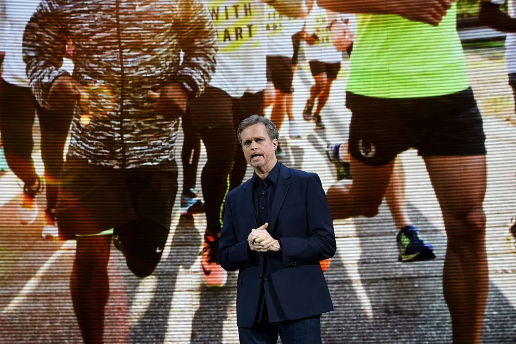 Nike president and CEO Mark Parker reveals their latest innovative sports products during an event in New York on March 16, 2016. Fortune Magazine selected Mark Parker as the top businessperson of 2015. Mark Parker who is a former runner became CEO of Nike in 2006. Since then, he has doubled revenues and profits and raised Nike’s stock price six-fold. (JEWEL SAMAD/AFP/Getty Images)
