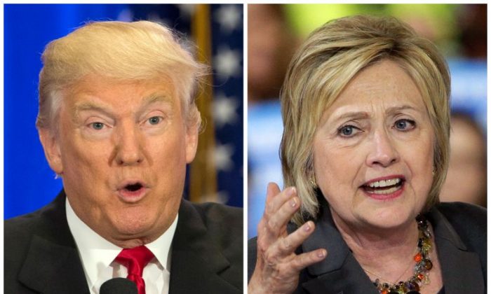 This file photo combo of file images shows U.S. presidential candidates Donald Trump, left, and Hillary Clinton. Trump wants to spur more job creation by reducing regulations and cutting taxes to encourage businesses to expand and hire more.
He also says badly negotiated free trade agreements have cost millions of manufacturing jobs. He promises to bring those jobs back by renegotiating the NAFTA agreement with Canada and Mexico, withdrawing from a proposed Pacific trade pact with 11 other nations, and pushing China to let its currency float freely on international markets.
Clinton has promised to spend $275 billion upgrading roads, tunnels and modern infrastructure such as broadband Internet, to create more construction and engineering jobs. Trump has said in interviews he would spend twice as much. (AP Photo/Mary Altaffer, Chuck Burton, File)