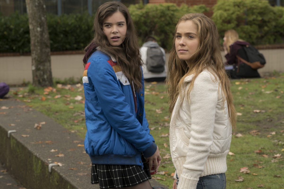 Two girls on a lawn in The Edge of Seventeen