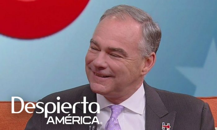 Democratic Vice Presidential candidate Tim Kaine appears on Univision's "Despierta America" on Sept. 26. Kaine speaks fluent Spanish, but will it make a difference to Hispanic voters? (Courtesy Univision)