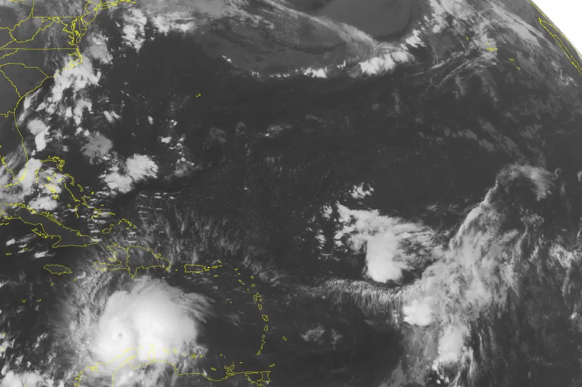 This NOAA satellite image taken Saturday, Oct. 1, 2016 at 12:45 AM EDT shows well defined Hurricane Matthew continuing to slowly move westward at about 7 MPH across the Caribbean. Recent reconnaissance missions have revealed max sustained wind speeds up to 160 MPH, bringing Matthew up to a category 5 hurricane. Some of the outer bands can be seen pushing into Hispaniola, as well as Venezuela and Columbia. Matthew is expected to begin its northward turn over the next few days, largely impacting Jamaica next. (NOAA/Weather Underground via AP)
