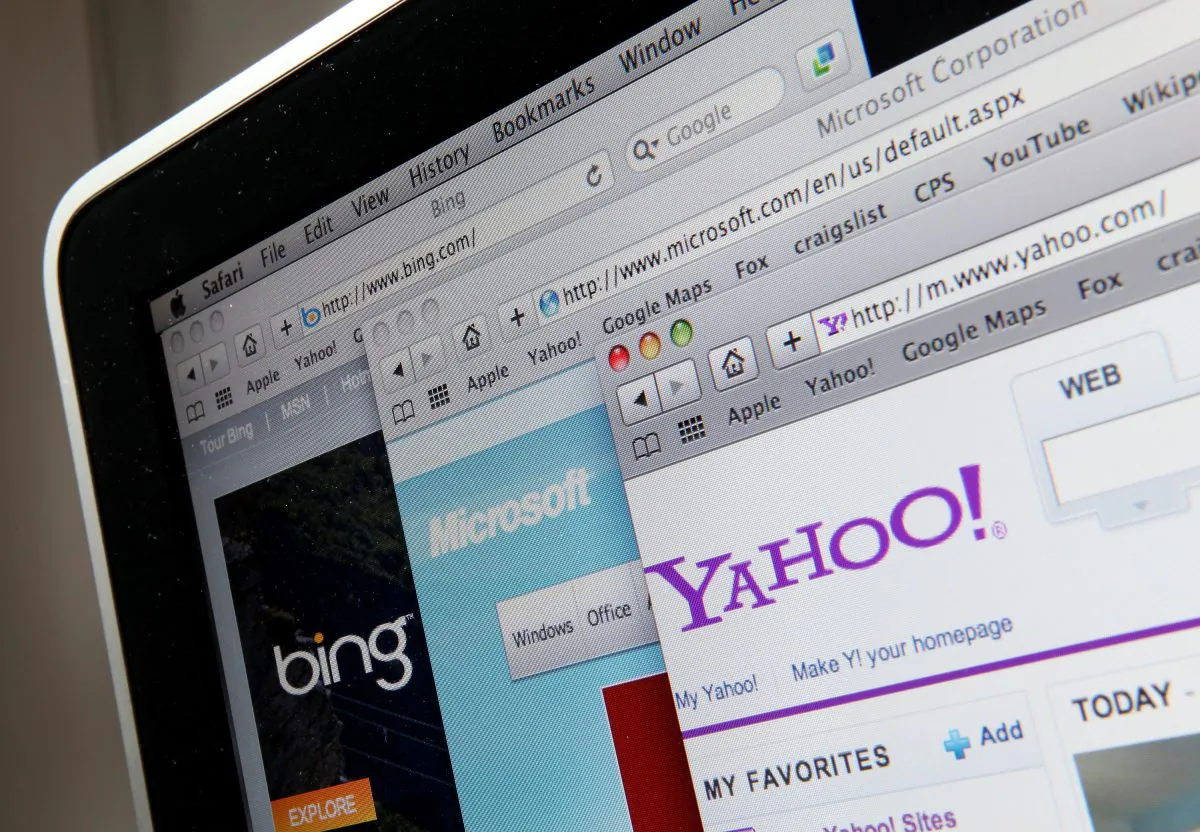 Websites of Bing, Microsoft and Yahoo are displayed on a computer screen in a file photo. (Justin Sullivan/Getty Images)
