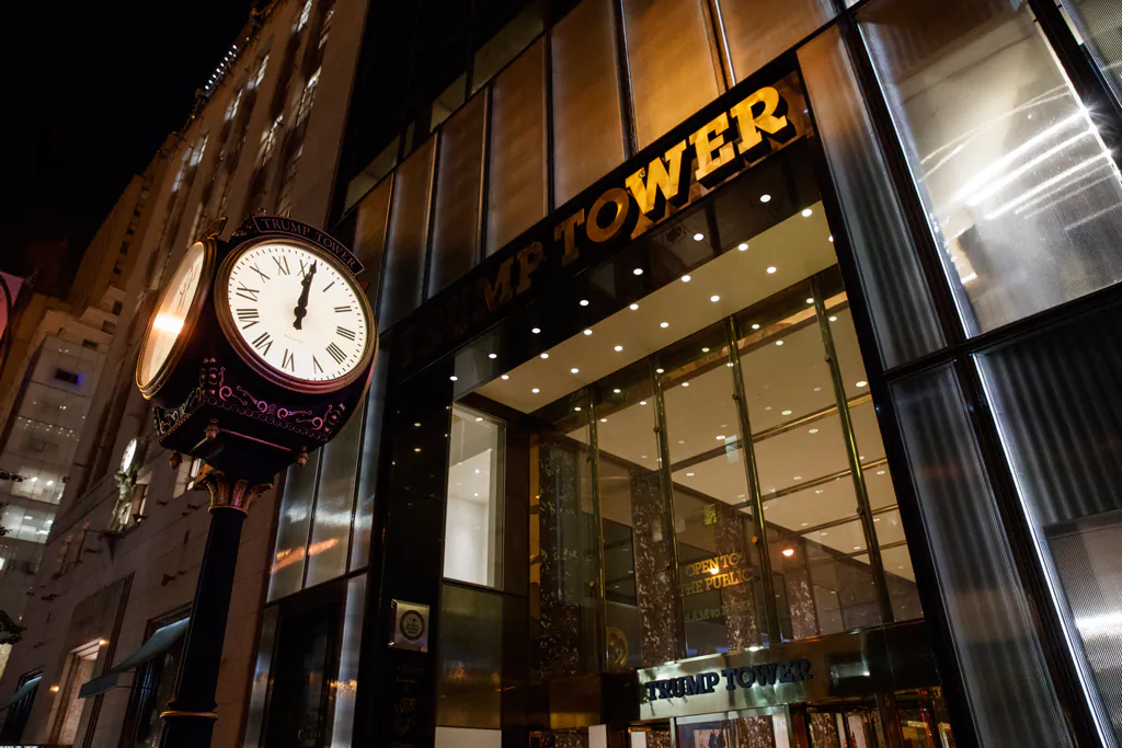 A clock sits outside of Trump Tower in New York on Oct. 8, 2016. (AP Photo/Evan Vucci)