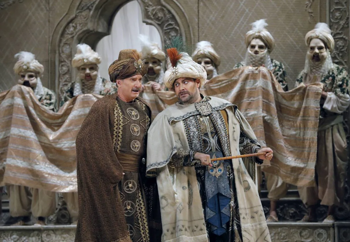Dwayne Croft as Haly and Ildar Abdrazakov as Mustafà in Rossini's L'Italiana in Algeri. (Howard/Metropolitan Opera)