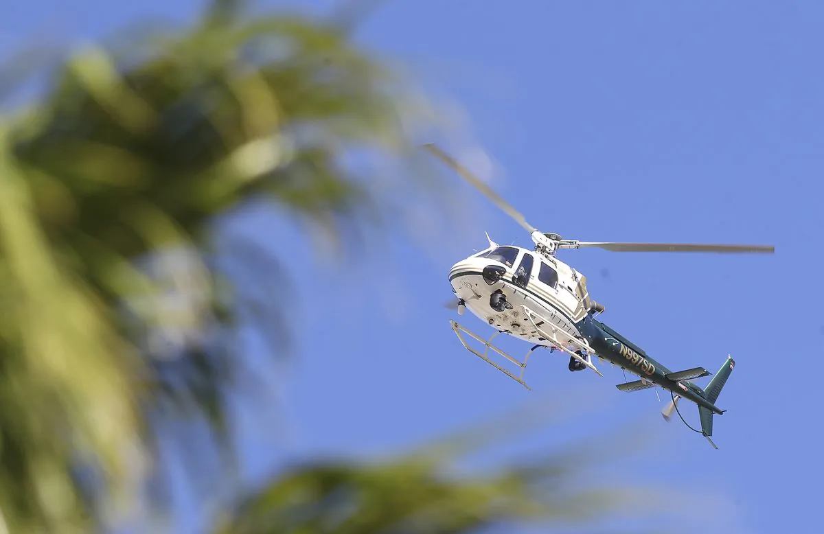 A Sheriff Department helicopter in Palm Springs, Calif., on Oct. 8, 2016. (Omar Ornelas/The Desert Sun via AP)