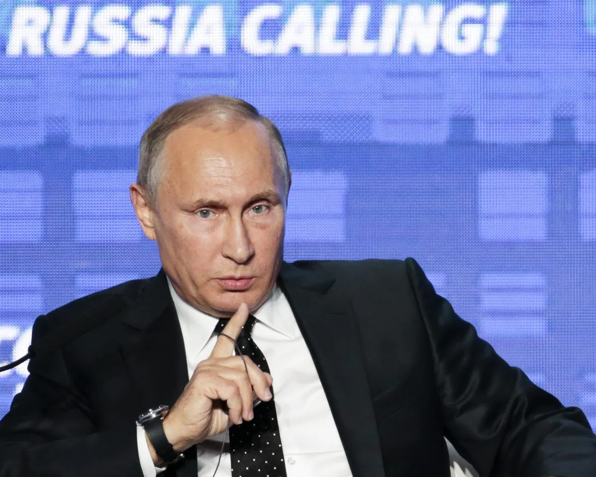 Russian President Vladimir Putin at the 8th annual VTB Capital "Russia Calling!" Investment Forum in in Moscow, Russia, on Oct. 12, 2016. (AP Photo/Ivan Sekretarev)