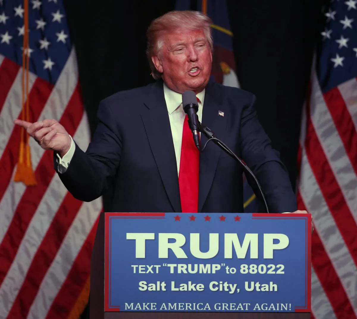 Republican presidential candidate Donald Trump at the Infinity Event Center in Salt Lake City, Utah, on March 18, 2016. (George Frey/Getty Images)