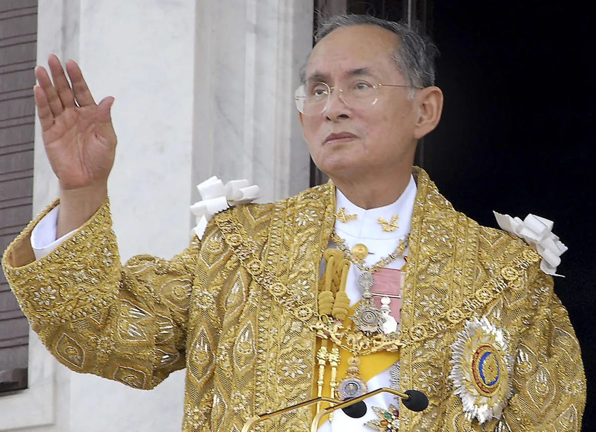 Thailand King Bhumibol Adulyadej during the celebrations of the 60th anniversary of his accession to the throne in Bangkok, on  June 9, 2006. (Thai Government Public Relations Department via AP, File)