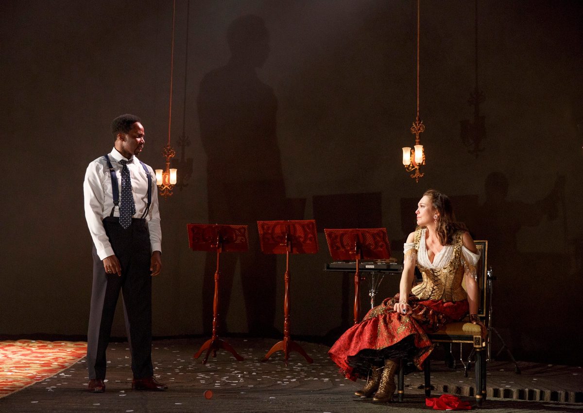 Businessman Lopakhin (Harold Perrineau), representing new wealth, and Madame Ranevskaya (Diane Lane), the old, in “The Cherry Orchard.” (Joan Marcus)