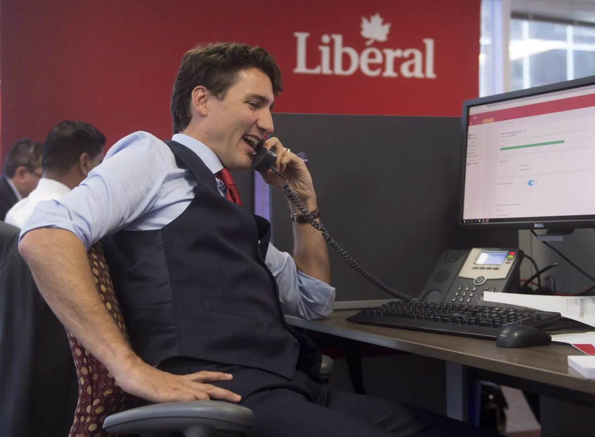 Prime Minister Justin Trudeau at Liberal headquarters in Ottawa on Oct. 19, 2016, a year to the day after his party’s election win. (The Canadian Press/Adrian Wyld)