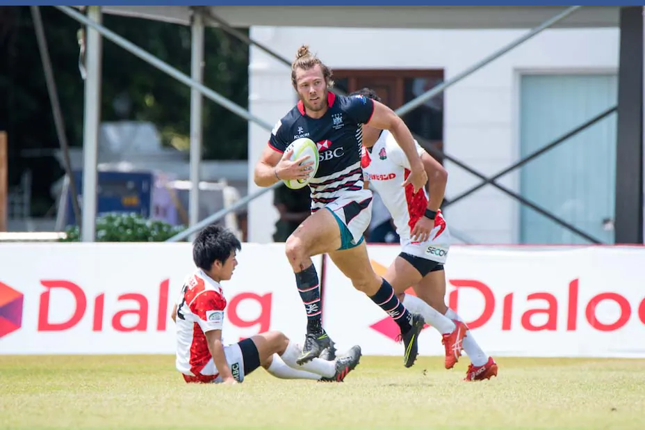 Ryan Meacheam of Hong Kong in their opening Pool-A match against Japan in the Asia Rugby Sevens Series, in Sri Lanka on Saturday Oct 15, 2016.  (Asia Rugby)
