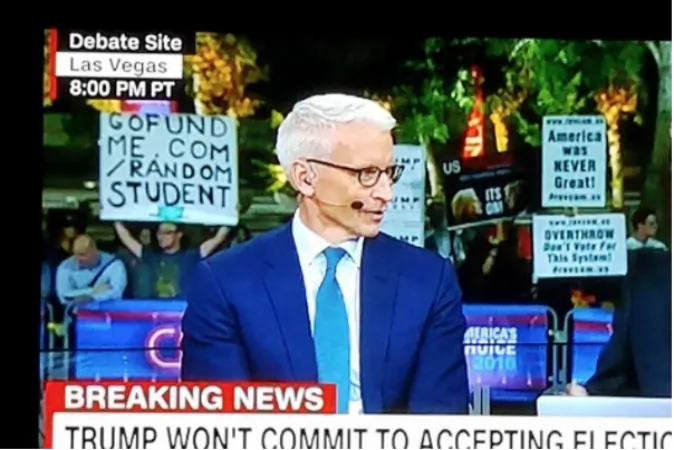 University of Nevada-Las Vegas senior Alexander Lin held a sign asking for donations towards his college education during the final presidential debate on Oct. 19. (GoFundMe/Random Student)