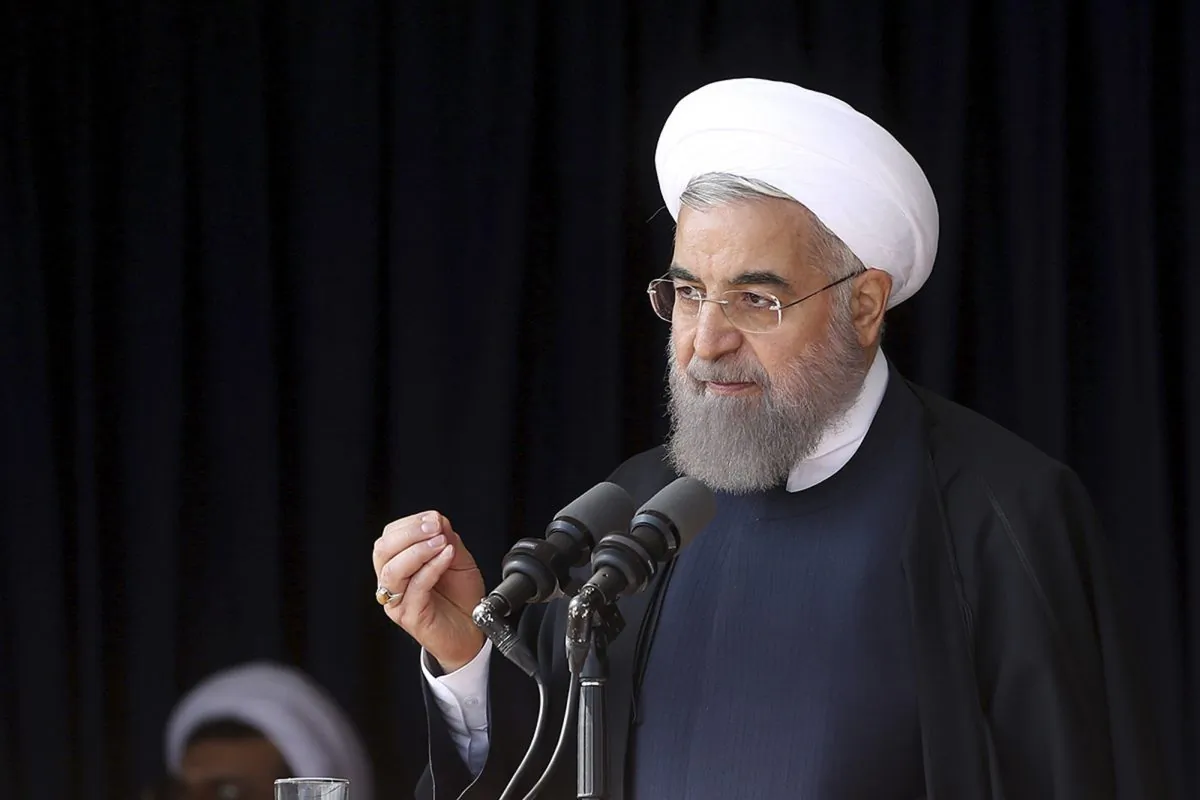 President Hassan Rouhani speaks to a crowd during a visit to the central city of Arak, Iran, on Oct. 23, 2016. (Iranian Presidency Office via AP)