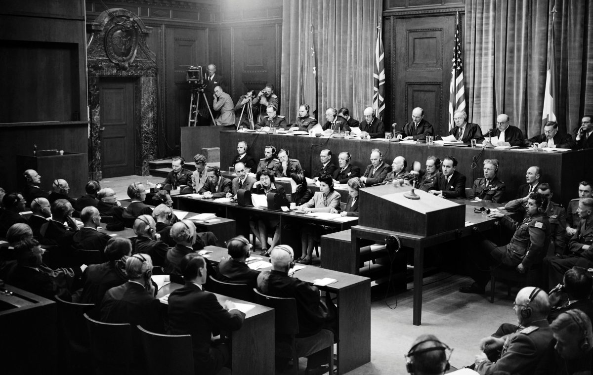 View of the judges bench in Nuremberg International Military Tribunal (IMT) court taken in September 1946, during the war crimes trial of nazi leaders during the World War II. (AFP/Getty Images)