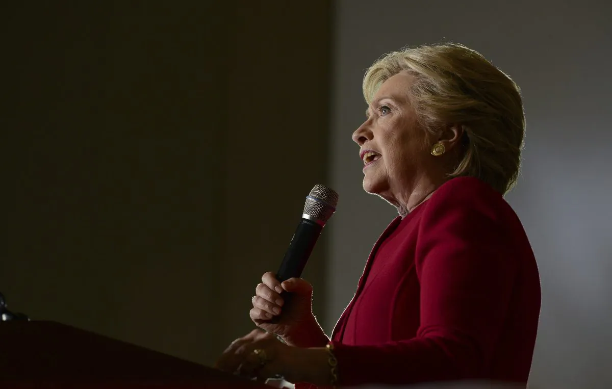 Democratic presidential candidate Hillary Clinton speaks at an early voting rally at the Broward College North Campus in Coconut Creek, Fla. on Tuesday, Oct. 25, 2016. (Maria Lorenzino/South Florida Sun-Sentinel via AP)