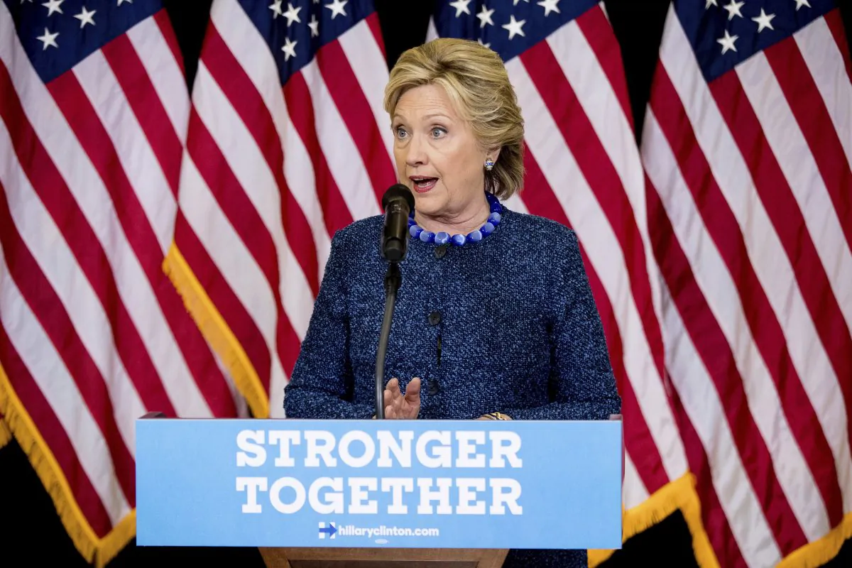 Democratic presidential candidate Hillary Clinton speaks at a news conference at Theodore Roosevelt High School in Des Moines, Iowa, on Oct. 28, 2016. (AP Photo/Andrew Harnik)