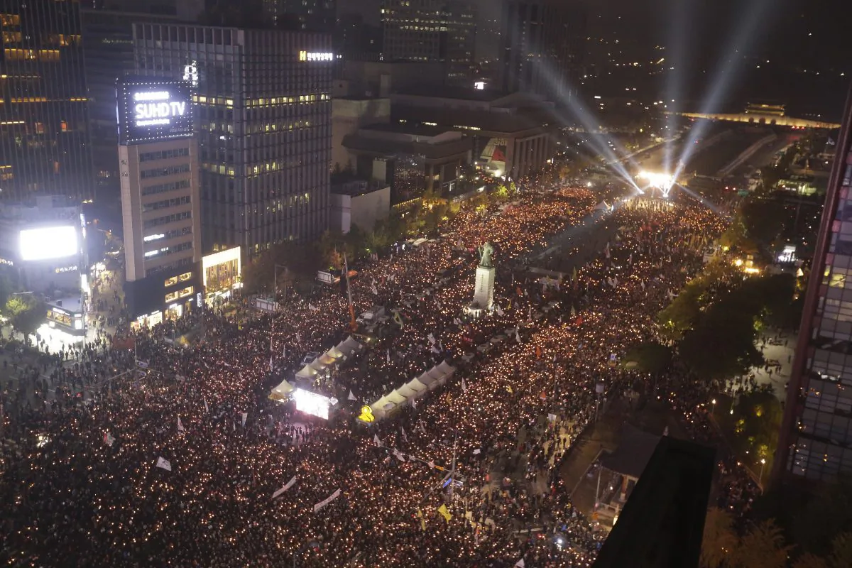 South Korean protesters stage a rally calling for South Korean President Park Geun-hye to step down in downtown Seoul, South Korea, Saturday, Nov. 5, 2016.  (AP Photo/Ahn Young-joon)