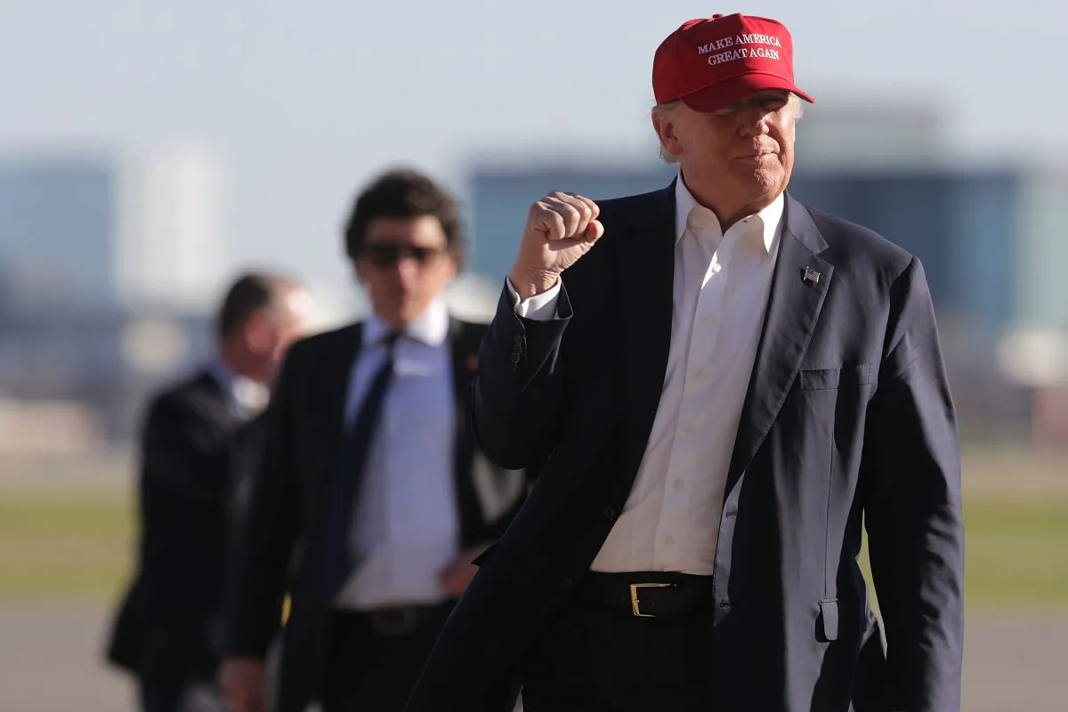 Republican presidential nominee Donald Trump in the Sun Country Airlines Hangar at Minneapolis-Saint Paul International Airport in Minneapolis, Minnesota on Nov. 6, 2016. With less than 48 hours until Election Day in the United States, Trump and his opponent, Democratic presidential nominee Hillary Clinton, are campaigning in key battleground states that each must win to take the White House.  (Chip Somodevilla/Getty Images)