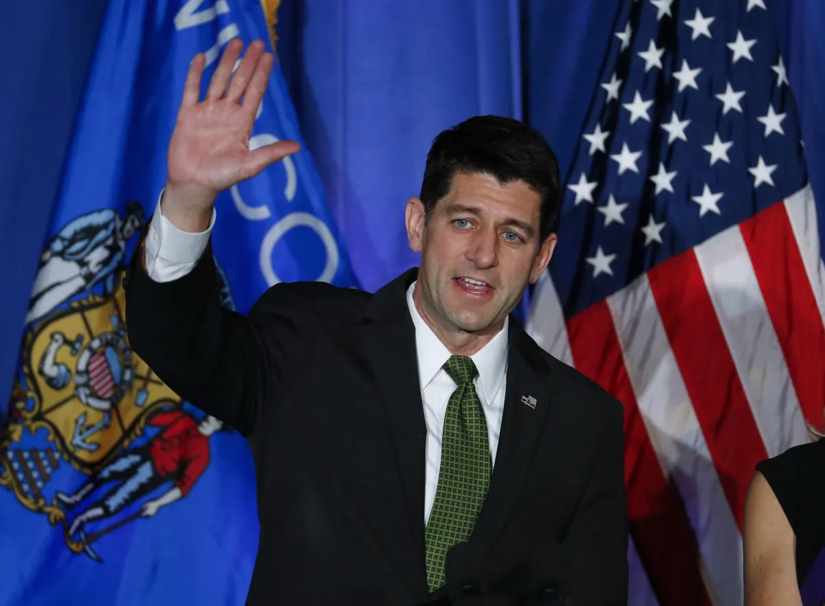 House Speaker Paul Ryan of Wis. waves to supporters at a campaign rally in Janesville, Wis. on Nov. 8, 2016. (AP Photo/Paul Sancya)