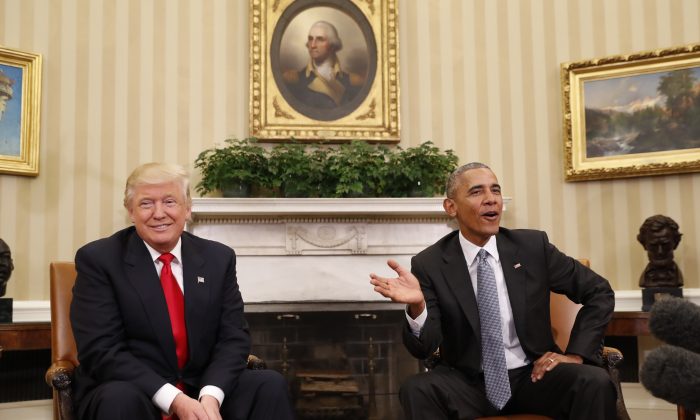 President Barack Obama meets with President-elect Donald Trump in the Oval Office of the White House in Washington, on Nov. 10, 2016. (AP Photo/Pablo Martinez Monsivais)