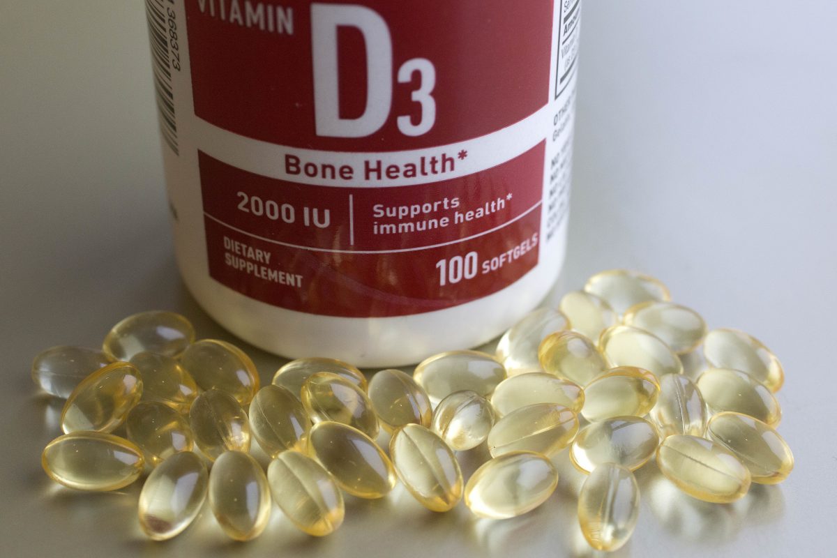 Un contenant de capsules de vitamine D