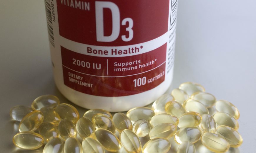 A container of vitamin D capsules. (Mark Lennihan/AP)