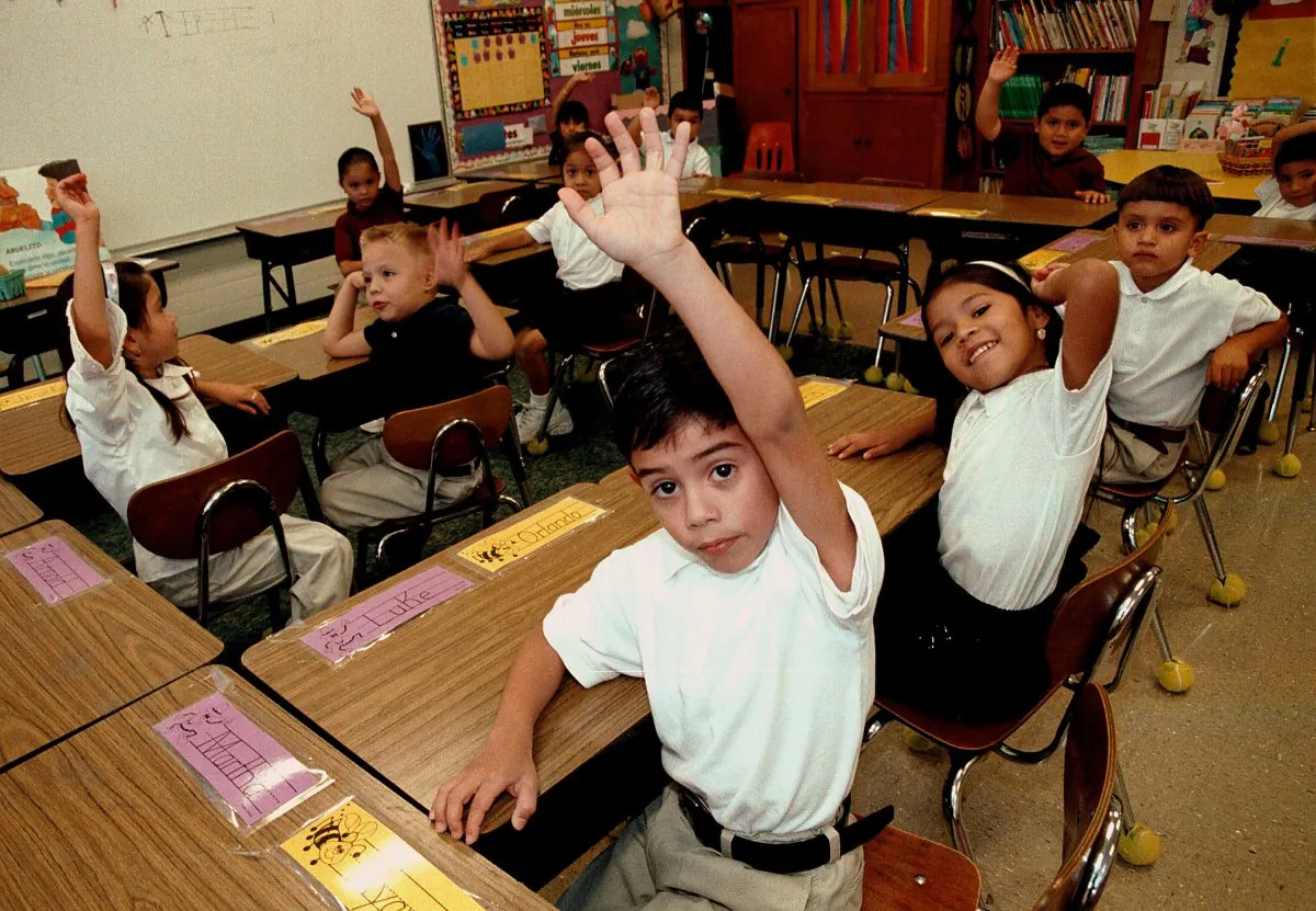Hispanic students participate in Spanish class at Birdwell Elementary School in Tyler, Texas. (Mario Villafuerte/Getty Images)