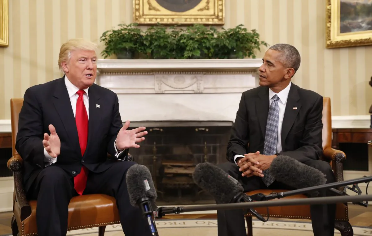 President-elect Donald Trump meets with President Barack Obama in the Oval Office of the White House on Nov. 10, 2016. (Pablo Martinez Monsivais/AP Photo)