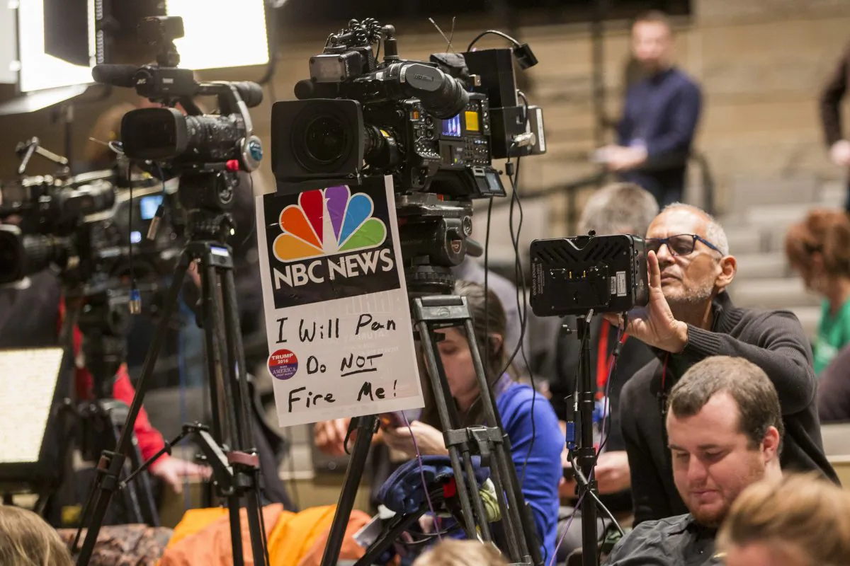 Members of the media set up prior to Republican presidential candidate Donald Trump speaking at the Bridge View Center in Ottumwa, Iowa on Jan. 9, 2016. Trump has repeatedly talked about media bias during his campaign for the White House. (Aaron P. Bernstein/Getty Images)