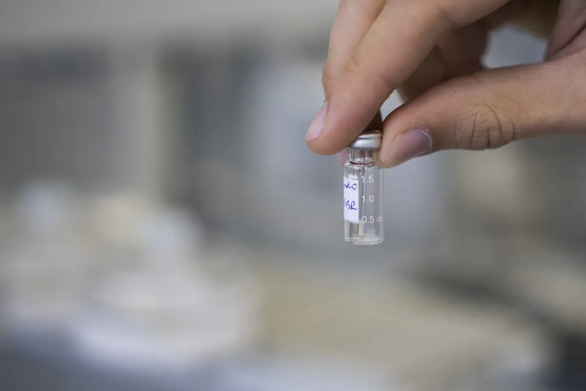 A lab technician shows a sample to be tested for doping, in this file photo. (AP Photo/Felipe Dana, File)