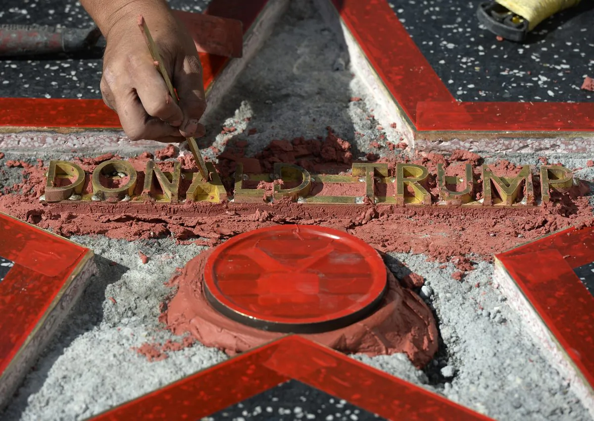 Donald Trump's 'Hollywood Walk Of Fame Star is repaired after it was vandalized October 26, 2016 in Hollywood, California. (Photo by Kevork Djansezian/Getty Images)