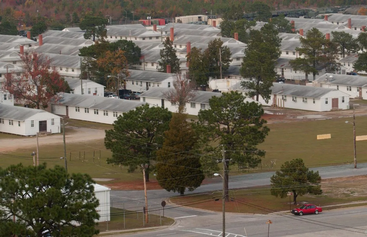 FT. BRAGG, NC - NOVEMBER 14: World War II-era white clapboard buildings still stand and are in use November 14, 2002 in an overall view of Ft. Bragg, North Carolina. Ft. Bragg, one of the country's main military bases and headquarters for the U.S. Special Forces, would provide thousands of troops for any invasion of Iraq. (Photo by Chris Hondros/Getty Images)