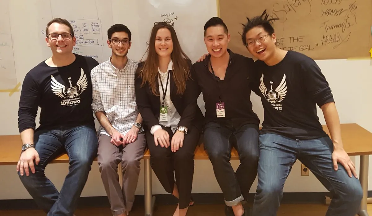 SafetyNet members (L-R) Alex Steeves, Abdullah Mostafa, Suzana Vukovic, Thomas Le, and Herman Liao at the University of Ottawa on Nov. 20, 2016. (Rahul Vaidyanath/Epoch Times)