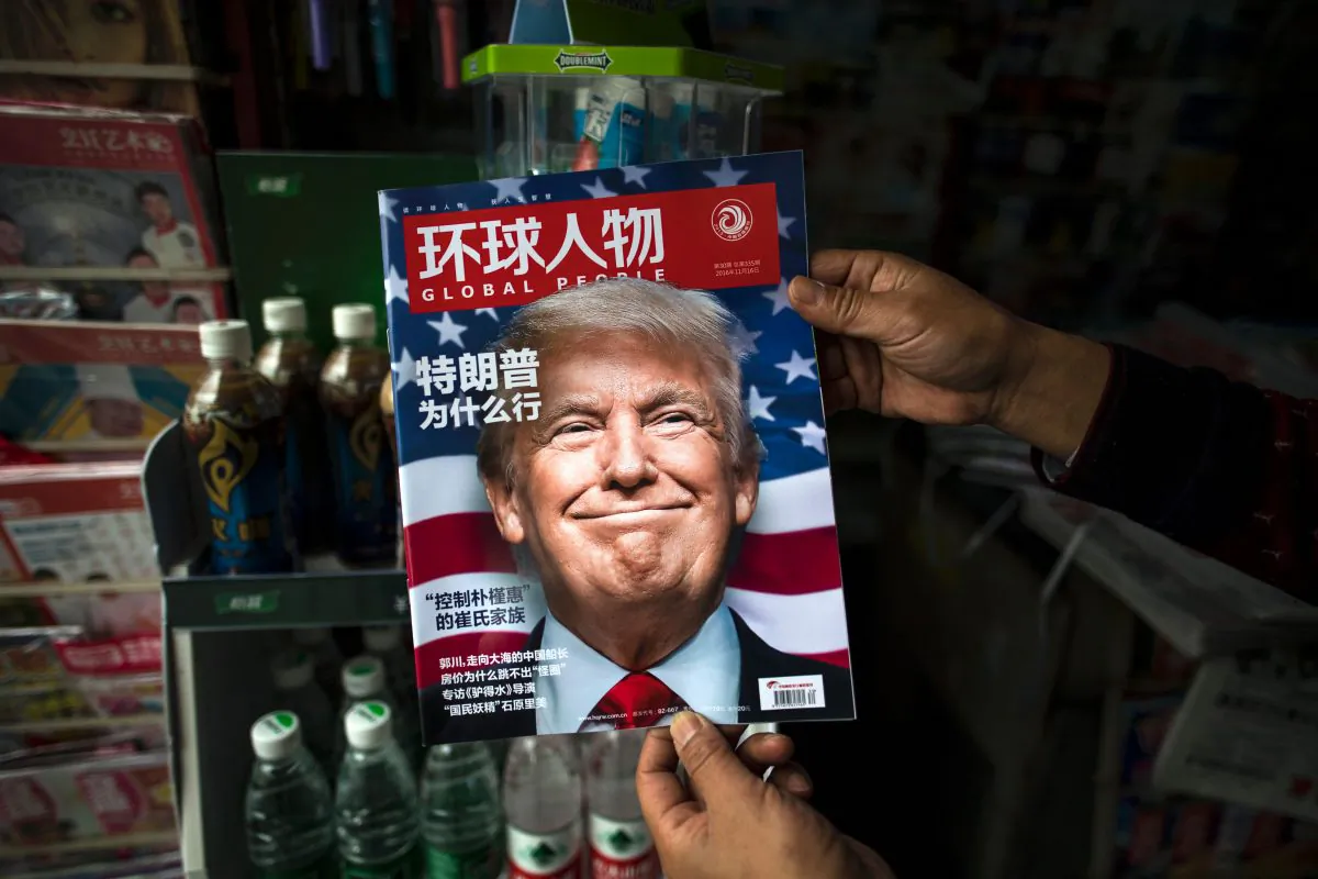 A copy of the local Chinese magazine Global People with a cover story that translates to 'Why did Trump win' at a news stand in Shanghai on November 14, 2016. (Johannes EiseleAFP/Getty Images)