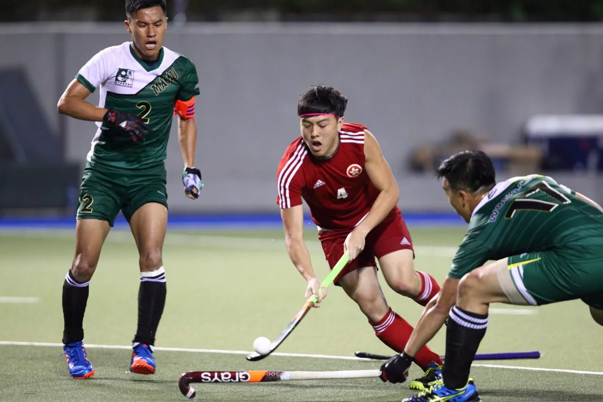 Action in the match between Hong Kong and Macau in the AHF Cup, Pool match on day 3 of the tournament. (Ernest Li) 