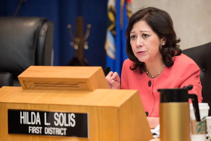 Los Angeles County supervisor Hilda Solis speaks at a press conference in a file photo. (Courtesy of Hilda Solis)