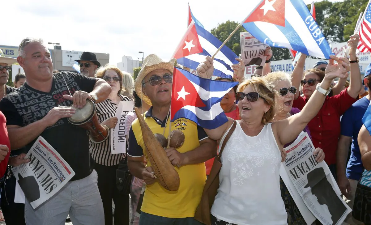Cuban Americans celebrate the death of Cuban leader Fidel Castro on the streets in the Little Havana neighborhood of Miami Florida on Nov. 27, 2016. (RHONA WISE/AFP/Getty Images)