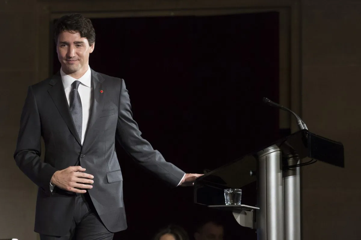 Canadian Prime Minister Justin Trudeau leaves the podium after delivering remarks at the U.S. Chamber of Commerce, March 31, 2016 in Washington, DC. Trudeau participated in a panel conversation titled 'Growing Canada's economy and the North American relationship.' (Photo by Drew Angerer/Getty Images)