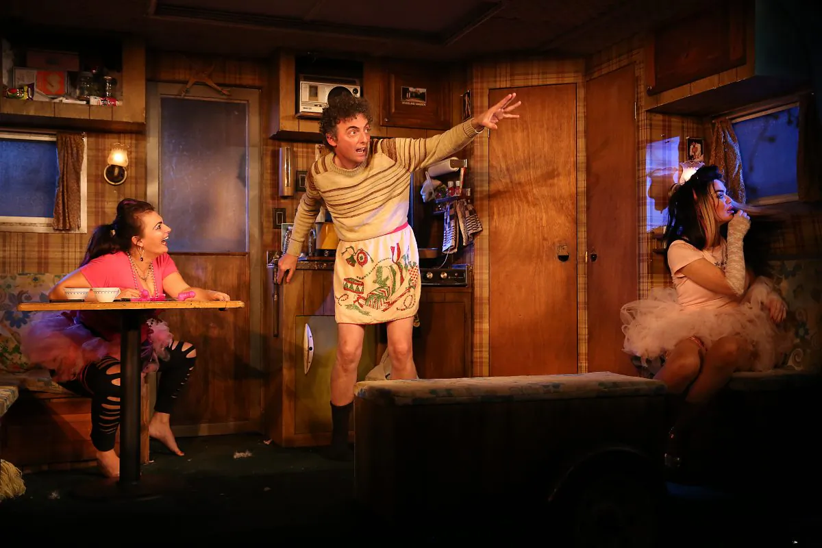 (L –R) Zoë Watkins, John Keating, and Laoisa Sexton star in “The Pigeon in the Taj Mahal,” at the Irish Repertory Theatre. (Carol Rosegg)