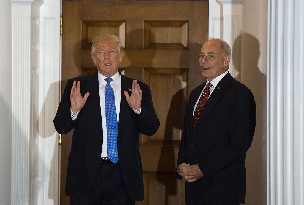US President-elect Donald Trump meets John Kelly at the clubhouse of Trump National Golf Club in Bedminster, NJ., on Nov. 20, 2016. (DON EMMERT/AFP/Getty Images)