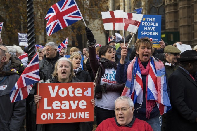 Pro-Brexit protesters outside the Houses of Parliament in London on Nov. 23. (Jack Taylor/Getty Images)