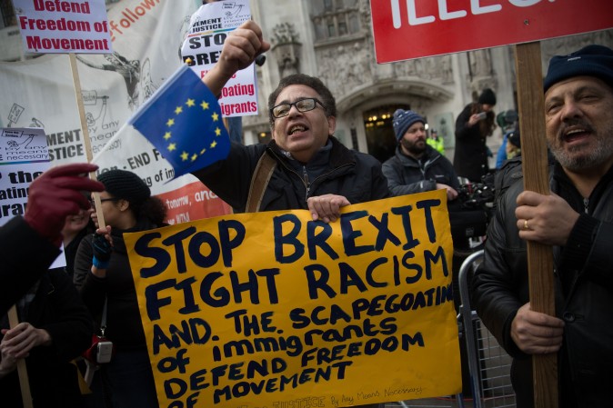 Anti-Brexit demonstrators outside the Supreme court building in London on Dec. 5. (DANIEL LEAL-OLIVAS/AFP/Getty Images)