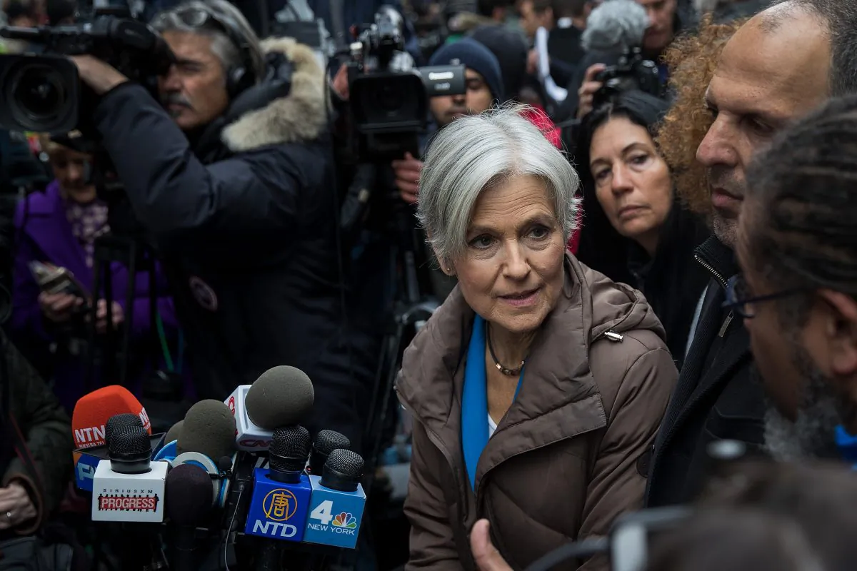 Green Party presidential candidate Jill Stein speaks at a press conference on Fifth Avenue across the street from Trump Tower in New York on Dec. 5, 2016. (Angerer/Getty Images)