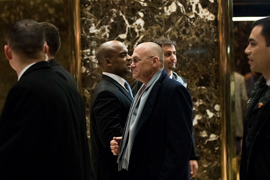 CEO of CKE Restaurants Andy Puzder (C) departs Trump Tower, in New York City ON Dec. 7, 2016. (Drew Angerer/Getty Images)