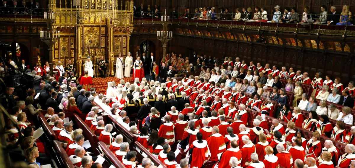 Queen Elizabeth II delivers a speech in the House of Lords in the Palace of Westminster during the opening of Parliament in London on May 27, 2015. (Alastair Grant/WPA Pool/Getty Images)