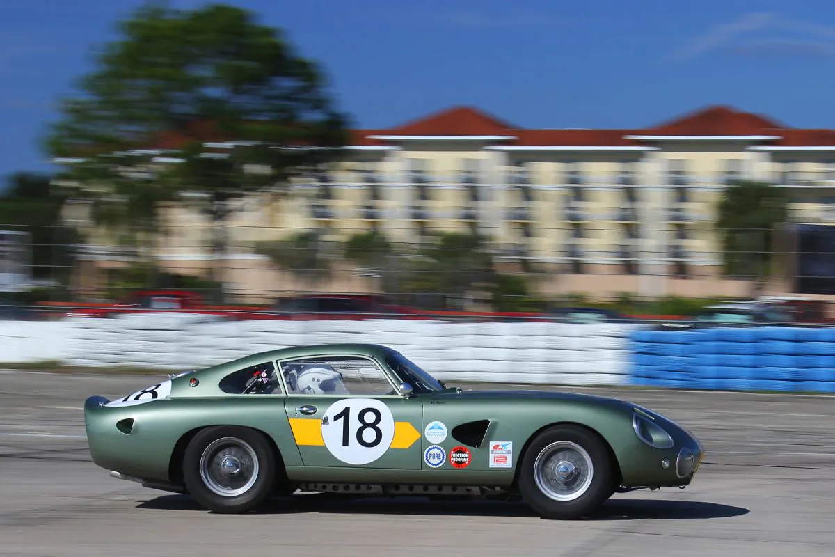 Robert Rawe brought this extremely rare 1963 Aston Martin DP214 to the HSR Classic 12 Hour at Sebring Pistons and Props, Dec. 1-4, 2016.. (Chris Jasurek/Epoch Times)